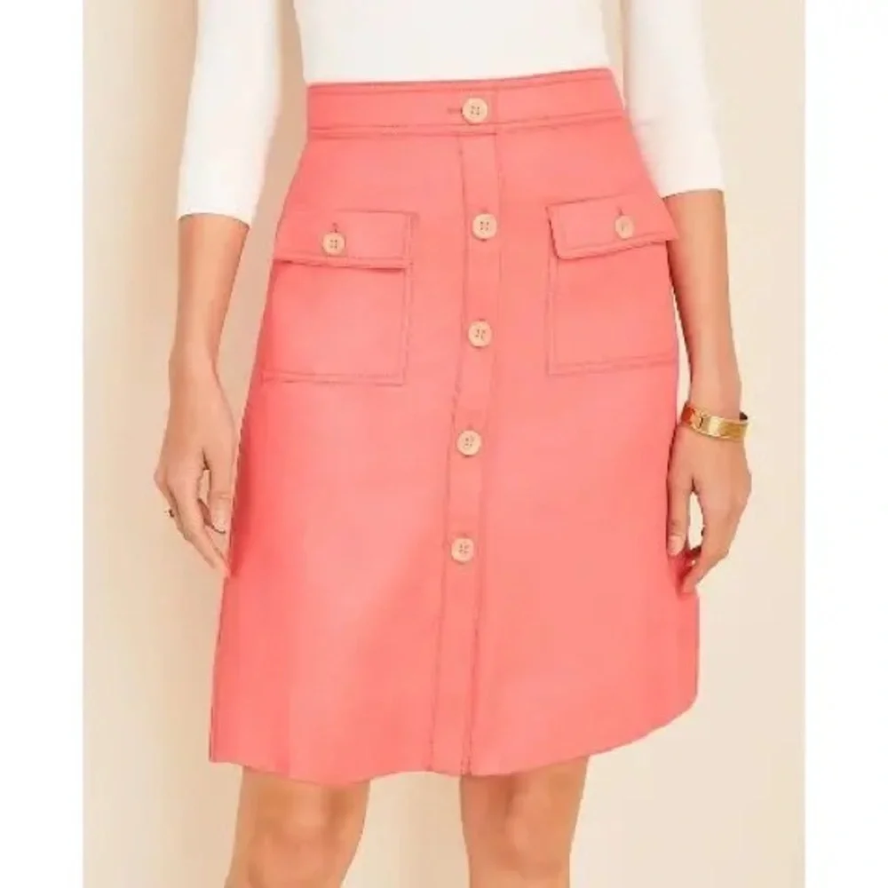NWT Ann Taylor Button Front Pocket Linen Blend Skirt Coral sz 4